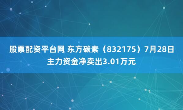 股票配资平台网 东方碳素（832175）7月28日主力资金净卖出3.01万元